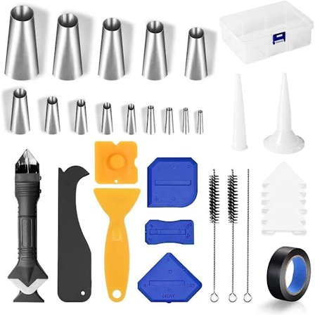 33-delt silikonfugeverktøysett - Etterbehandlingsverktøy - Fugeskrape, fugemunnstykke - Gjenbrukbar - For kjøkken, bad, vindu, vask, gulv, hjørne