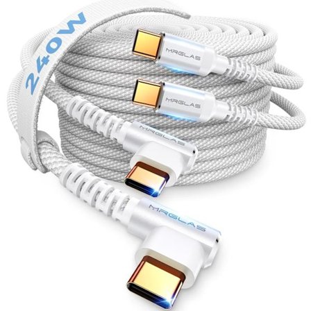 2-pak 240W USB C til USB C-kabel hurtig opladning (2 m), USBC til USBC vinkelret ledningsoplader til iPhone 17 16 Pro Max, MacBook Pro 2020, iPad Pro 