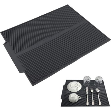 Opvaskemåtte til køkkenbordplade, opvaskemåtte med tætte dræningsriller, stor silikone opvaskemåtte, varmebestandig skridsikker vaskemåtte