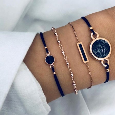 (4 stycken) Boho Lagerat Kristall Armband Set Guld Pärla