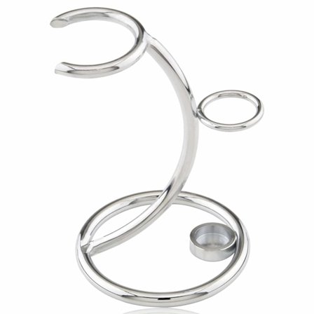 Rakställ och borste i rostfritt stål, tungt kromat ställ för rakhyvlar, säkerhetsrakställ, rakborstehållare - hållare i rostfritt stål för rakborste