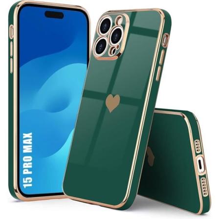 Skal till iPhone 15 Pro Max med hjärtskydd TPU Midnight Green Nattgrönt