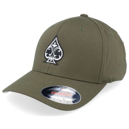 Iconic - Grön flexfit Keps - Ace Of Spades Olive Flexfit @ Hatstore