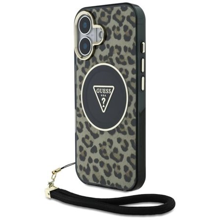 Guess HC IML Leopardin kolmiojohtohihna MagSafe iPhone 16 Kotelo - ruskea