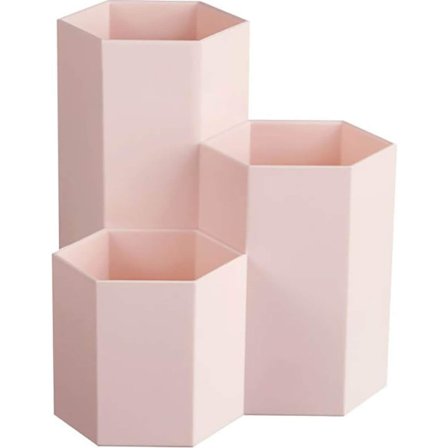 Kreativ multifunktionell hexagon sminkborste vasborste kruka pennhållare kontorsmaterial förvaring pennbehållare skrivbordsdekoration (rosa)