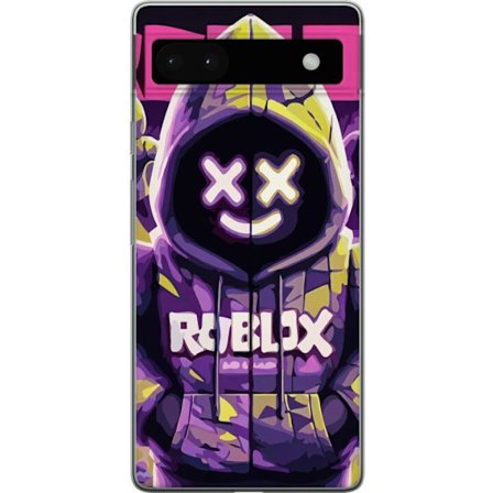 Kompatibelt Mobilskal till Google Google Pixel 6a Färgstark Roblox-inspirerad huvtröjskaraktär med neonfärger och mask, digital spelillustration p