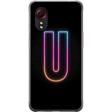 Yhteensopiva Puhelinkuori Samsung Samsung Galaxy Xcover 5 Minimaalinen neonkirjain U kirkkaalla valaistustehosteella mustaa taustaa vasten