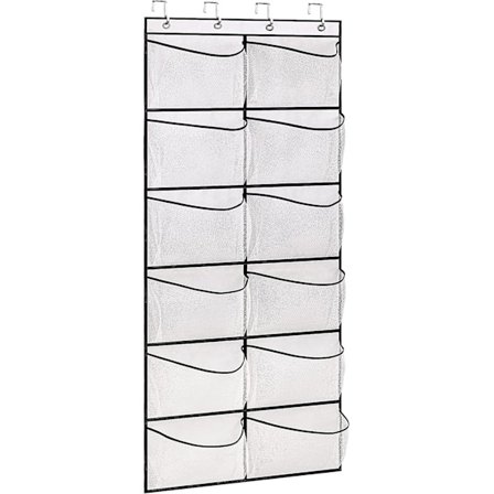 Overdørs skoholder, 12 netlommer bagerste garderobesarrangør, bag dørhængere, skridsikre holdere, sko, sneakers og boligtilbehør
