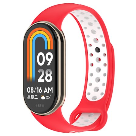 Rannekoru Xiaomi Smart Band 8/9/10 -älykellolle, kaksivärinen TPU-vaihtoranneke (punainen ja valkoinen)