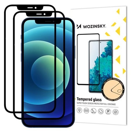 Wozinsky 2x hærdet glas skærmbeskytter til iPhone 12 Pro/12 - fuld lim, case friendly, sort