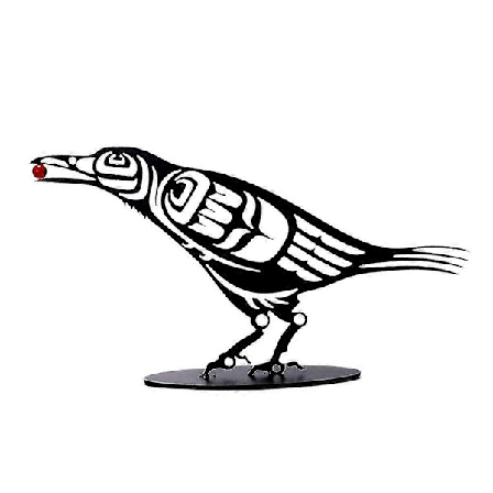 Metal Krage Figur Krage med Bær Statue Skrivebordsindretning Hjemme Ornament Fugl Silhuet Kunst