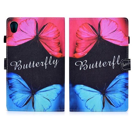 Lenovo Tab M10 HD Gen 2 läderfodral med vackert mönster och tryck - Röd Och Blå Fjärilar