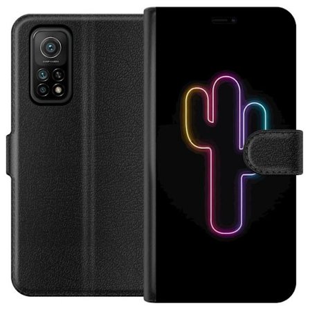 Yhteensopiva Lompakkokotelo Xiaomi Xiaomi Mi 10T Pro 5G Neonpiirros kaktuksista vaaleanpunaisessa ja sinisessä valossa tummaa taustaa vasten