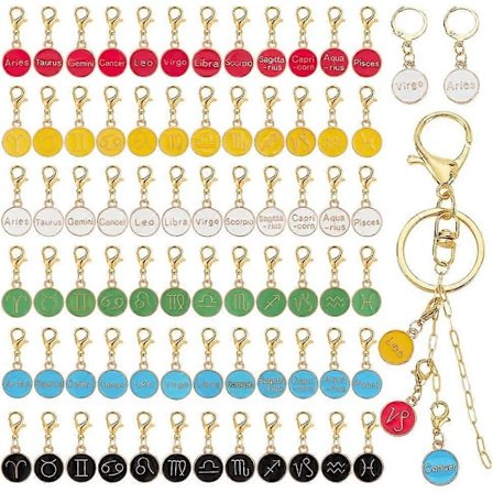 72 st 12 Stjärntecken Berlocker Emalj Konstellation Charms med Hummerklo Fästen Virka Stickmarkörer Zodiac Sign Berlocker för Halsband Örhänge