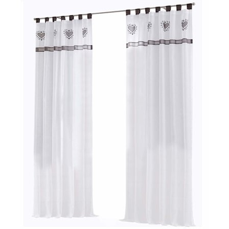 Pieces Läpikuultava Voile Verho Sydänkirjailulla Ikkunakoriste Makuuhuoneeseen/Olohuoneeseen/Parvekkeelle (140 x 145 cm, Harmaa-Yläverho)