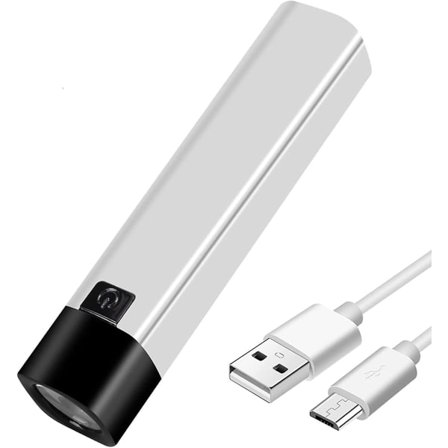 USB-oppladbar LED-lampe 350 lumen, 1200 mah 18650 batteri, sidelys (hvit)