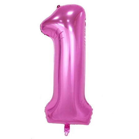 Enorm 102 cm siffer ballong rosa metall nummer 1 ballong