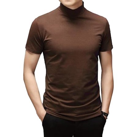 Herr T-shirt Kortärmad Polo Neck Basic Mock Turtleneck Slim Fit Solid Toppar