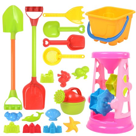 Lasten rantaleluautosetti hiekan kaivamiseen lapiolla ämpärillä hiekkaleluja