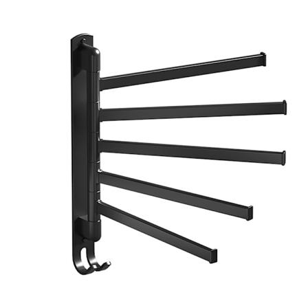 Svingbar håndkleholder for bad, uten boring, multifunksjonell, svart, 36*30cm, 5 stenger, 1 stk