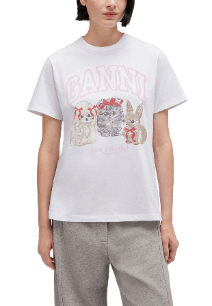 GANNI Basic Cotton Jersey Cute Animals T-shirts Dam Vit S