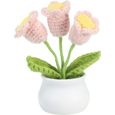 Handgjord Virkad Liljekonvalj, Stickade Konstgjorda Blommor i Kruka för Lärardagen, Bröllopsdekor, Hem- & Kontorsbordsdekoration