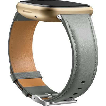 Läderarmband Kompatibelt med Fitbit Versa 3/Fitbit Sense 2/Sense Armband, Äkta Läder Elegant Ersättningsband, Grå
