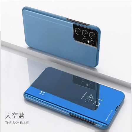 Etui til Samsung S25 blå flip skinn elektroplettert speil tredimensjonal brakettbeskytter