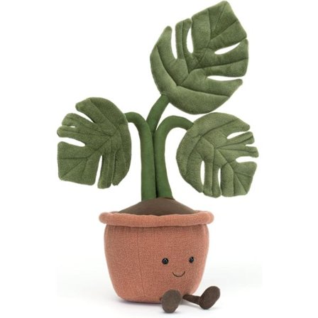 Jellycat Amuseables Potteplante Monstera Udstoppede Dyr, 43 cm - Plant Plys - Sjov Indretning & Gave