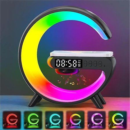 Multifunktionel Bluetooth-højttaler Rgb-natlampe 10w Trådløs oplader Vækkeur Sengelampe Nattelys Sort
