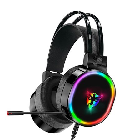 Gamingheadset med mikrofon, de flesta bärbara datorer, over-ear-hörlurar med LED RGB-ljus, brusreducerande mikrofon, 7.1 stereoljud FAN0482(Svart)