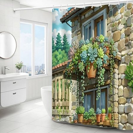 Kuvioidut suihkuverhot, vedenpitävät ja hajuttomat, valmistettu polyesteristä