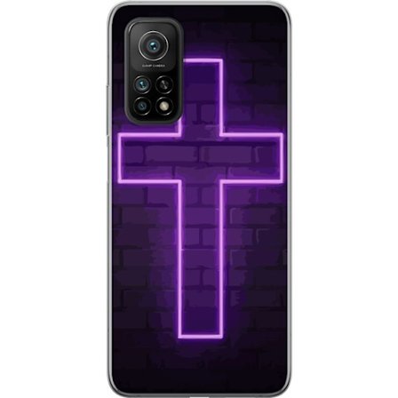 Kompatibelt Mobildeksel til Xiaomi Xiaomi Mi 10T 5G Neonkors i lilla lys mot mørk murvegg, symbolsk motiv med sterk glød moderne estetikk og dramati