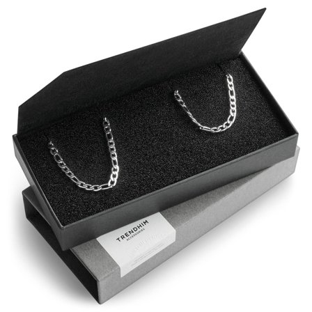 X-Large | 4 mm Silver-tone Figaro Chain Bracelet & Necklace Gift Box para homens - Caixas de embrulho