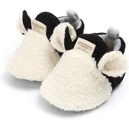 13 cm Svarta & Vita Babytofflor med Knappdesign Mjuk Sula Halkskydd Unika Bambino Snökängor Varma Vinterskor