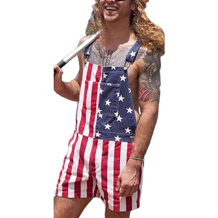 Amerikansk Flag Overalls Denim Bib Shorts til Mænd Kvinder Juster