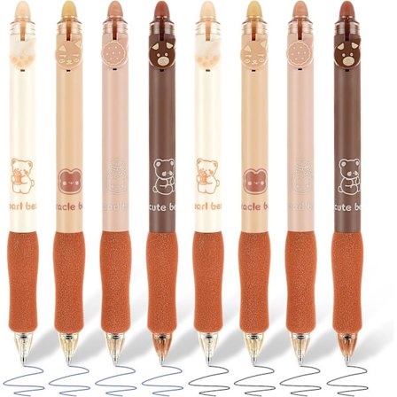 8 kpl sisäänvedettäviä pyyhittäviä geelikyniä, söpö karhu geelimustekynä 0,5 mm musta ja sininen muste, sujuvat kirjoituskynät