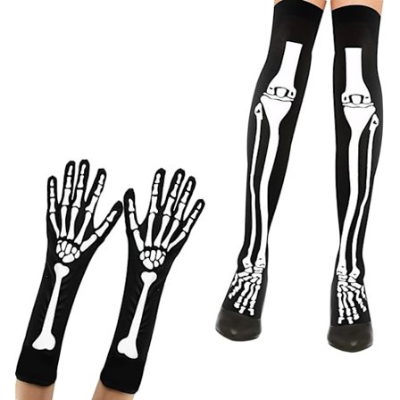 Skelett handskar och skelett tights, Halloween skelett tights, H