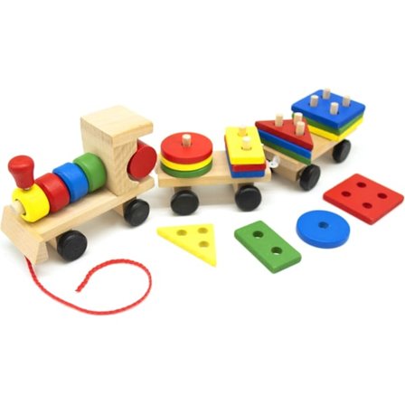 Puinen Junarata Muotolajittelijalla & Tappeilla - Hienomotoristen Taitojen Leikki, Puinen Pinottava Leikki, Montessori-Leikkikalut Taaperoille Puinen 