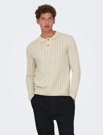 ONLY & SONS Onskent Life Reg 12 Ls Polo Knit - Cream - XS