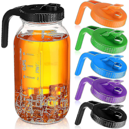 5 st. Bredmunnade Masonburk Hällpipmunstycken med Handtag Återanvändbara Plastlock, Läckagesäkra Lufttäta Tätningar, Burk Ingår Inte Colorful