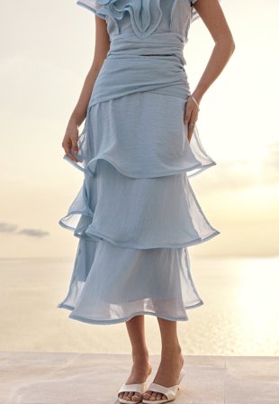 Bubbleroom Occasion - Flounce Sheer Ankle Skirt - Light blue