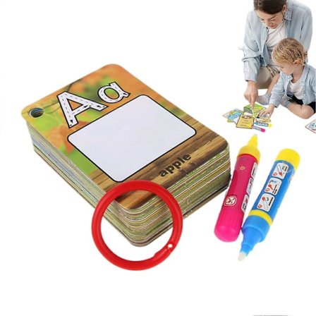 Alfabet Vandfarvelægningssider til børn, Genanvendelige 8,5 x 12 cm Tal- og bogstavkort, Ideel til drenge og piger (FMY)