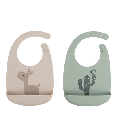 Done by Deer Silicone bib 2-pack Lalee Sand/Green Mata & äta Grön 27 x 19 4 cm