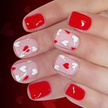 24 Stycken Glansiga Fyrkantiga Tryck På Naglar Romantiska Alla Hjärtans Dag Hjärtdesign ABS Naglar