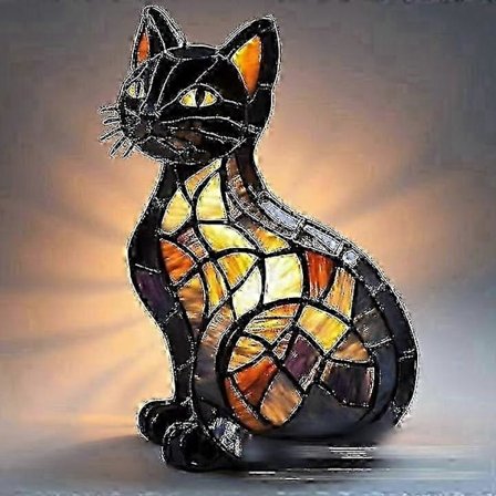 Nattlampe i resin med dyremotiv, LED-bordlampe formet som katt og hund, kreativ dekorativ nattbordslampe for hjemmet