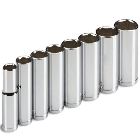 8-delad professionell djup hylsnyckelsats 3/8 tum, metrisk, 10 mm till 19 mm