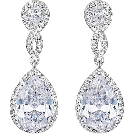 Zircon Østrigsk Krystal Bryllup 8-formet Hængeøreringe med Huller Klar Sølvfarvet Gave