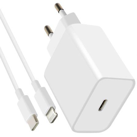 iPhone hurtigoplader USB-C 20W strømadapter med 2m kabler