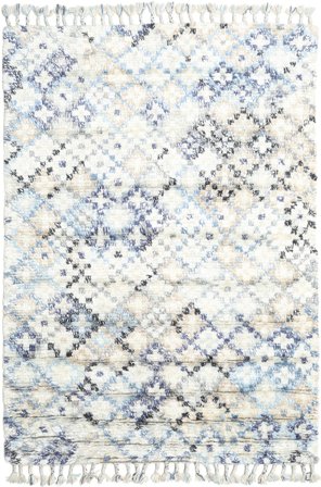 Tapete Lã Inspirado Em Kilim Greta Branco Creme/Azul